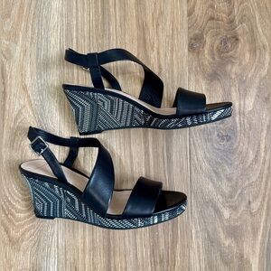 Cole Haan Women’s Ravenna Black Leather Strappy Wedge Sandals Size 8B LNC